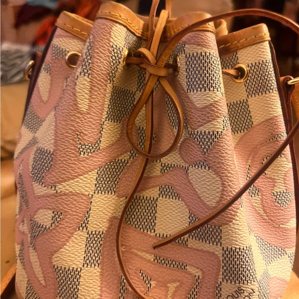 Louis Vuitton Pink and Tan Crossbody Bag with Monogram Design